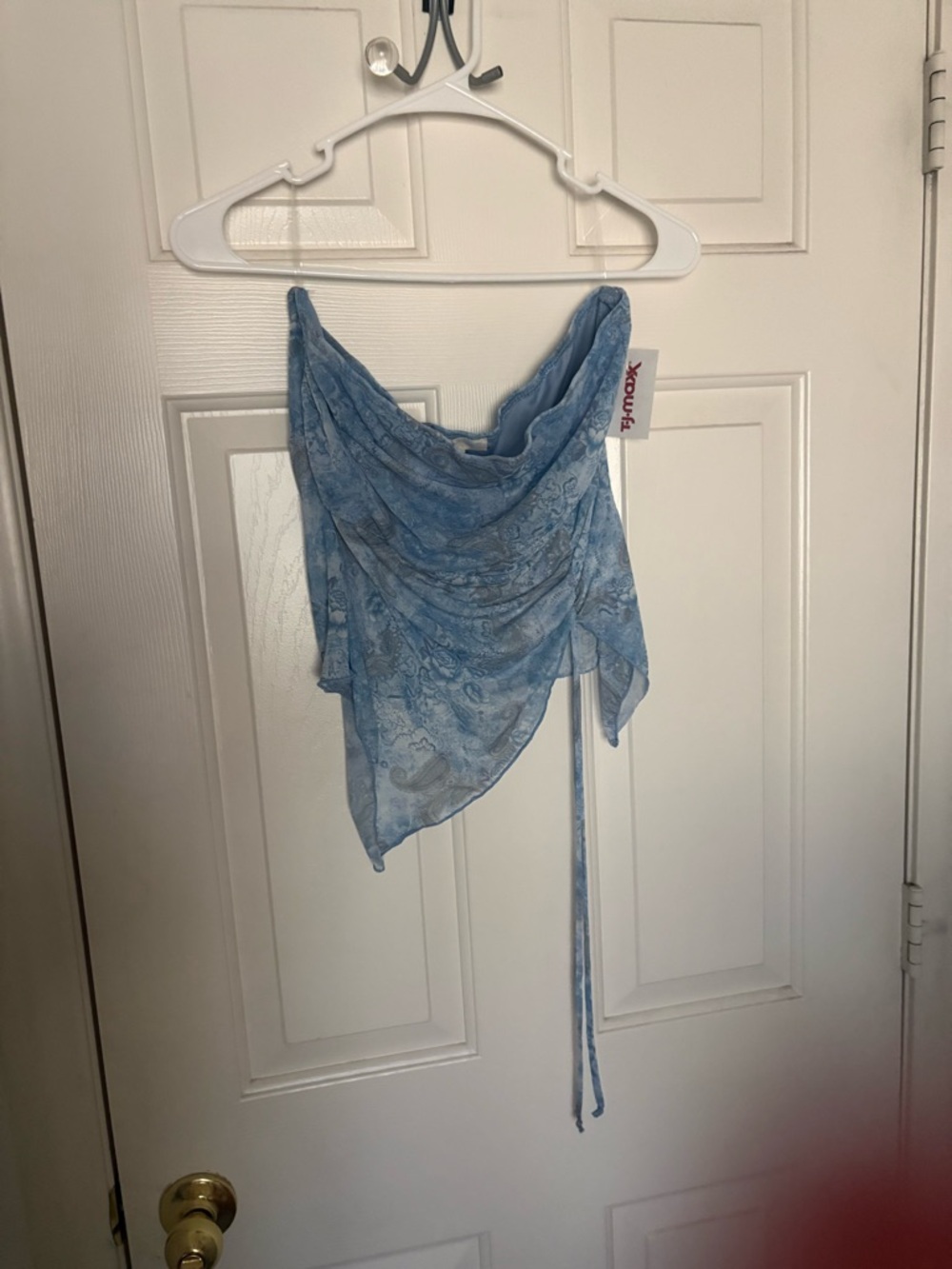 See You Monday Light Blue Lace Draped Crop Top